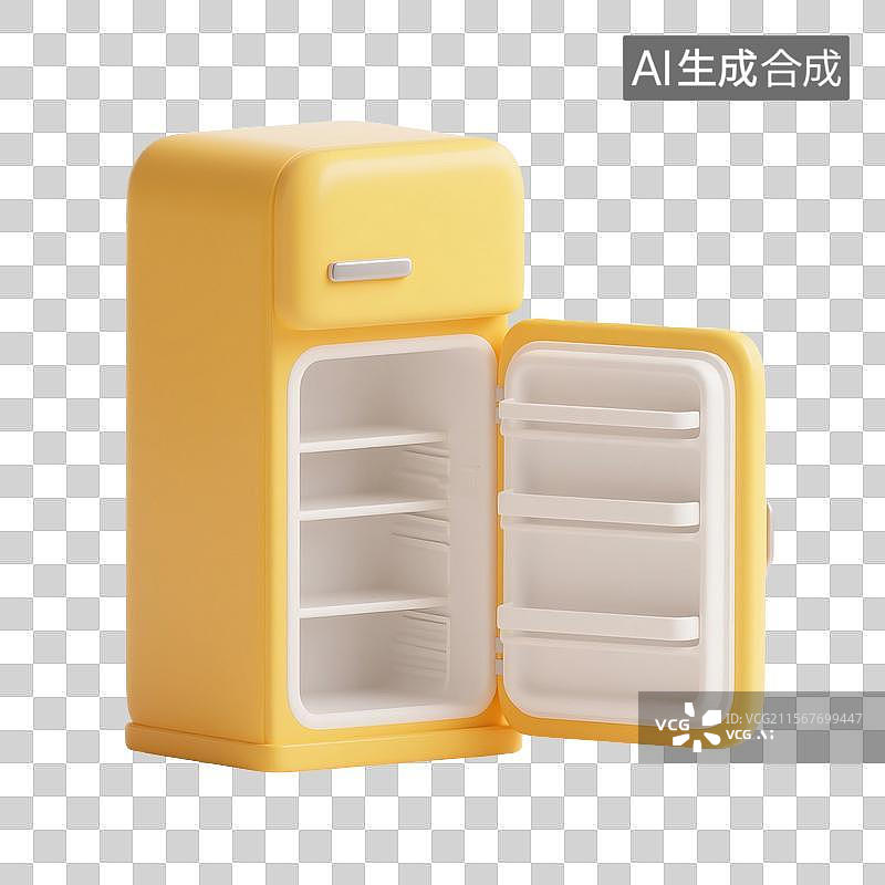 【AI数字艺术】3D渲染，冰箱，电冰箱，家用电器，夏天，卡通，免抠元素图片素材