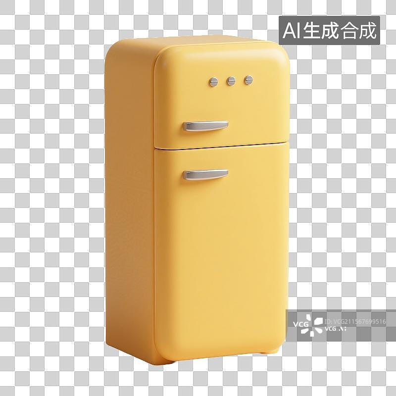 【AI数字艺术】3D渲染，冰箱，电冰箱，家用电器，夏天，卡通，免抠元素图片素材