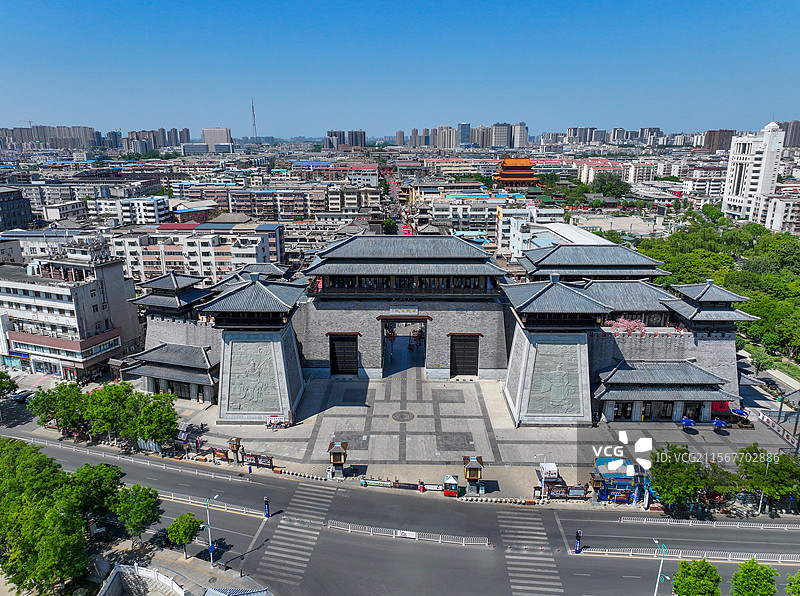 河南省许昌市曹魏古城丞相府春秋楼航拍图片素材