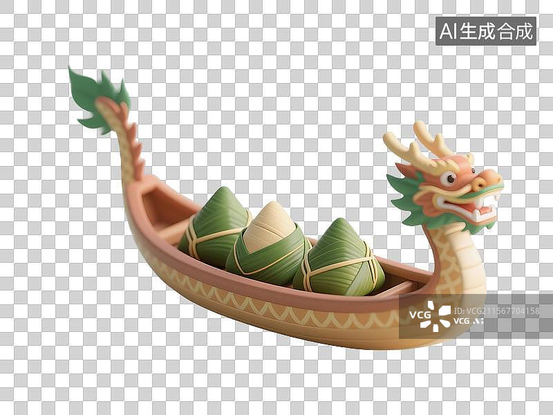【AI数字艺术】3D渲染，龙舟与粽子，赛龙舟，端午节，传统节日，中国传统美食，免抠元素图片素材