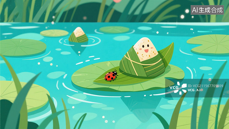 【AI数字艺术】荷塘粽子奇遇记图片素材