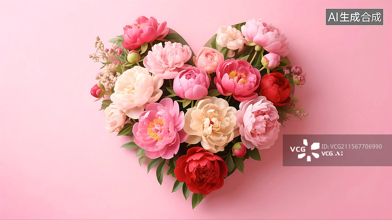 【AI数字艺术】3D三维C4D花簇花束爱心心形爱情祝福问候庆祝节日周年纪念妇女节母亲节情人节粉色壁纸背景图片素材