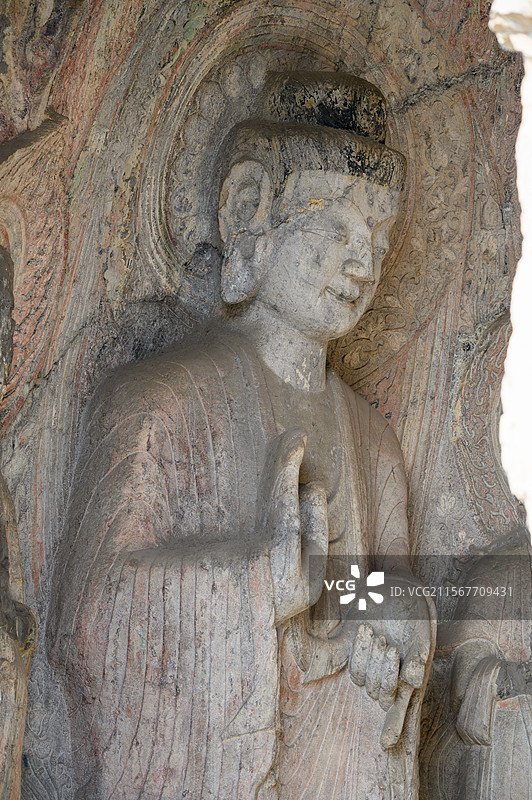 河南省洛阳市龙门石窟宾阳三洞佛像石刻图片素材
