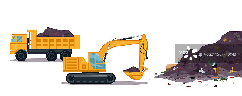 满是垃圾的垃圾填埋场和设备图片素材