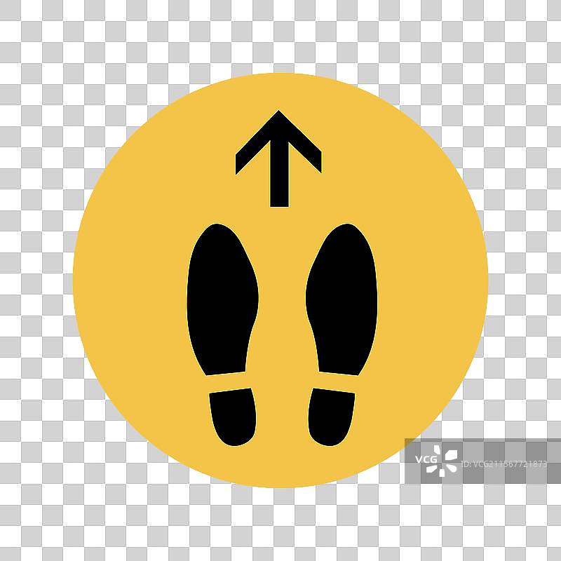 圆形地面标记“在这里站”的图标与鞋子图片素材