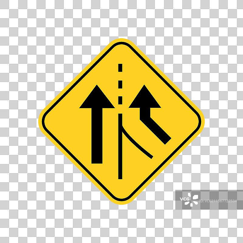 合并车道的警告交通标志图片素材