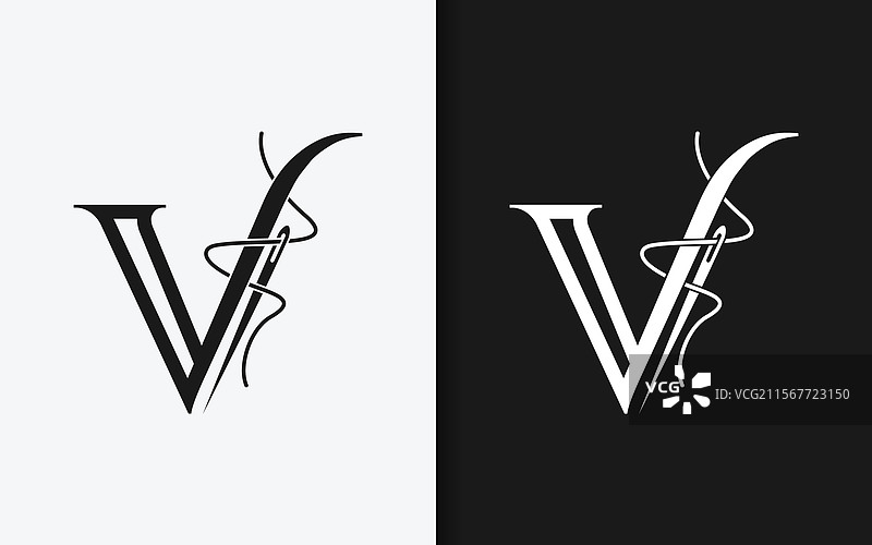 抽象的字母V与针的结合图片素材