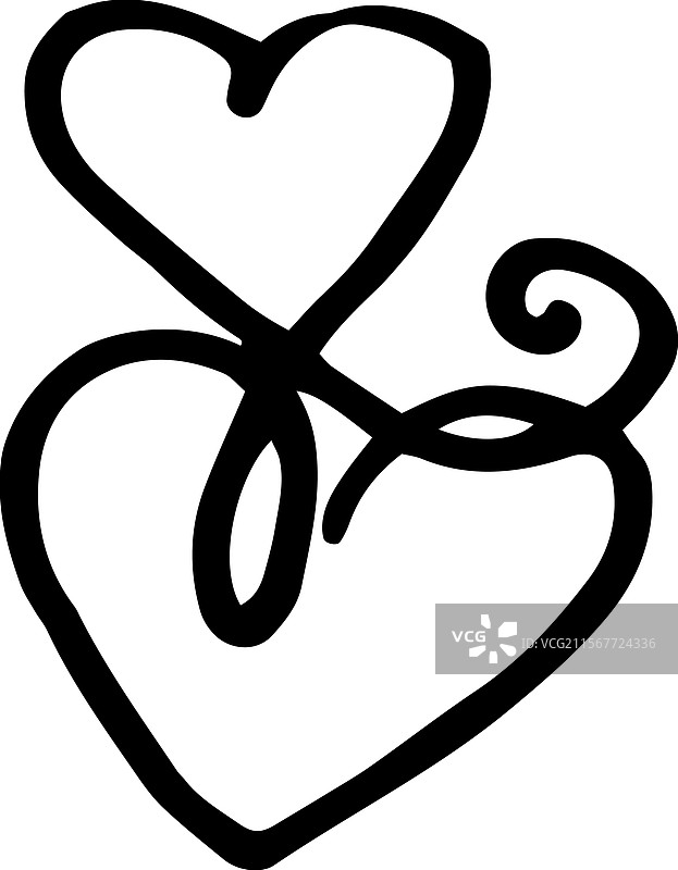 装饰元素：两个带卷曲的心形图案图片素材