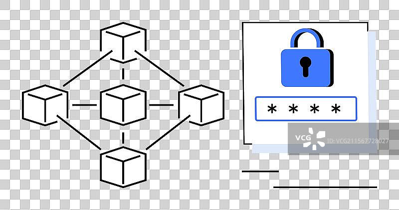 带有安全锁突出的区块链网络图片素材
