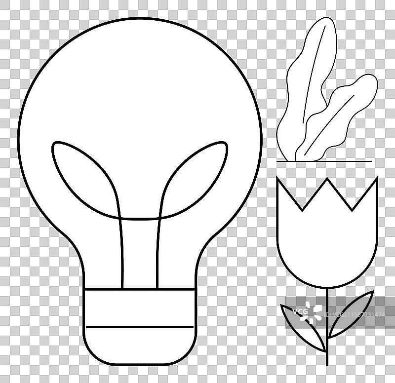 极简设计的灯泡与花朵图片素材