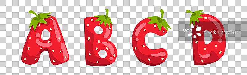 鲜红的草莓与明亮的字母英文字母图片素材