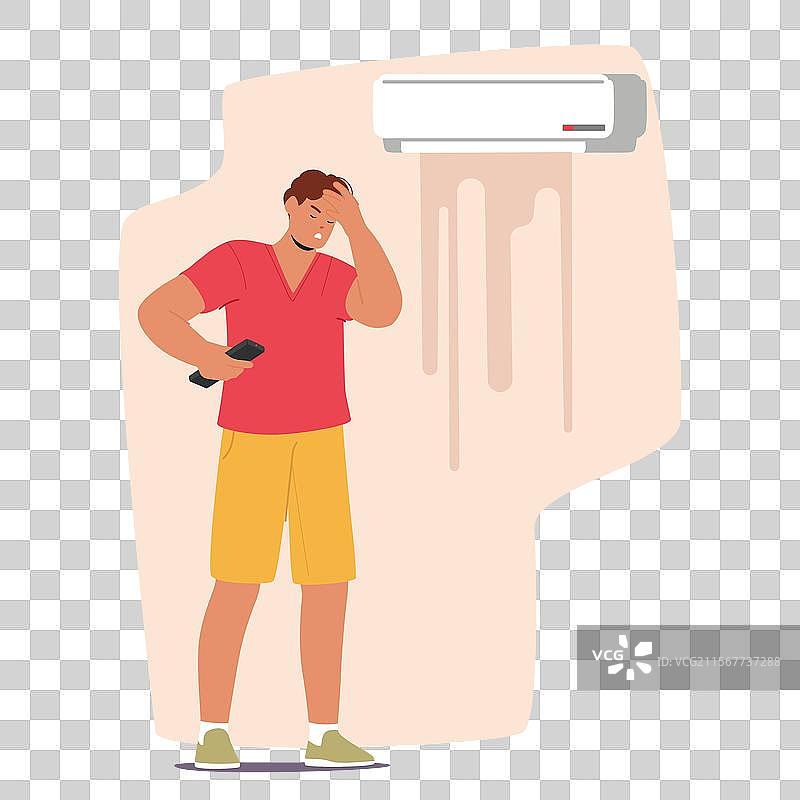 因房间故障而感到炎热的不快男子图片素材