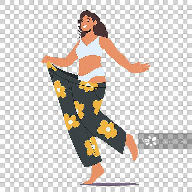 穿着大裤子的快乐女性卡通角色图片素材