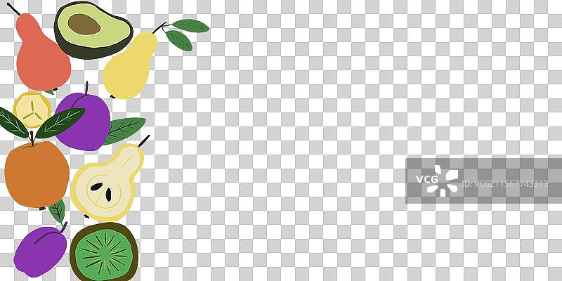 新鲜水果背景：苹果、猕猴桃和梨图片素材