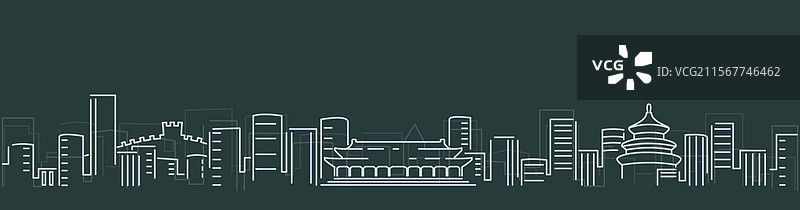 北京简单线条的天际线在黑色背景上图片素材