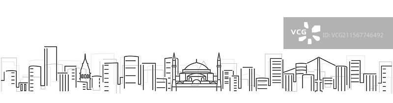 伊斯坦布尔简单的黑色线条天际线在白色背景上图片素材