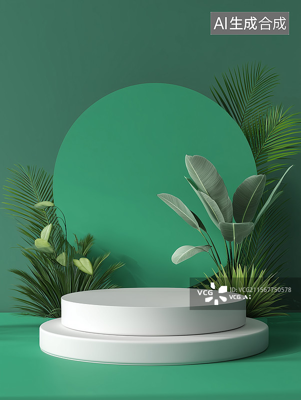【AI数字艺术】电商清新森系产品展台背景图片素材