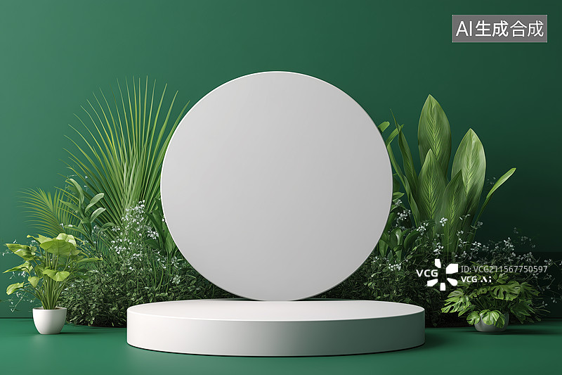 【AI数字艺术】电商清新森系产品展台背景图片素材