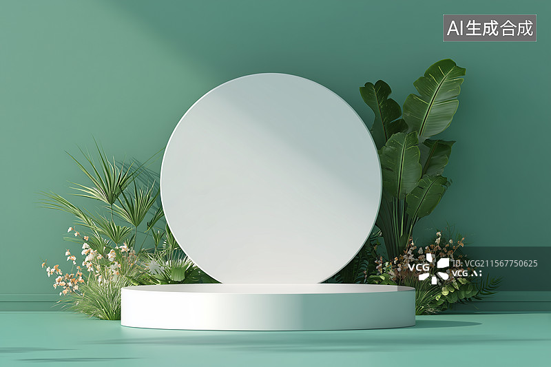 【AI数字艺术】电商清新森系产品展台背景图片素材