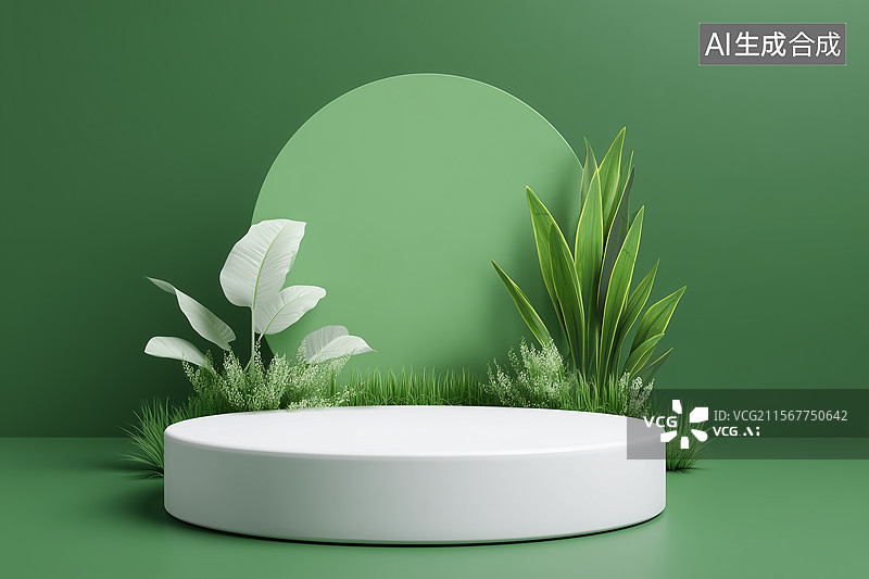 【AI数字艺术】电商清新森系产品展台背景图片素材