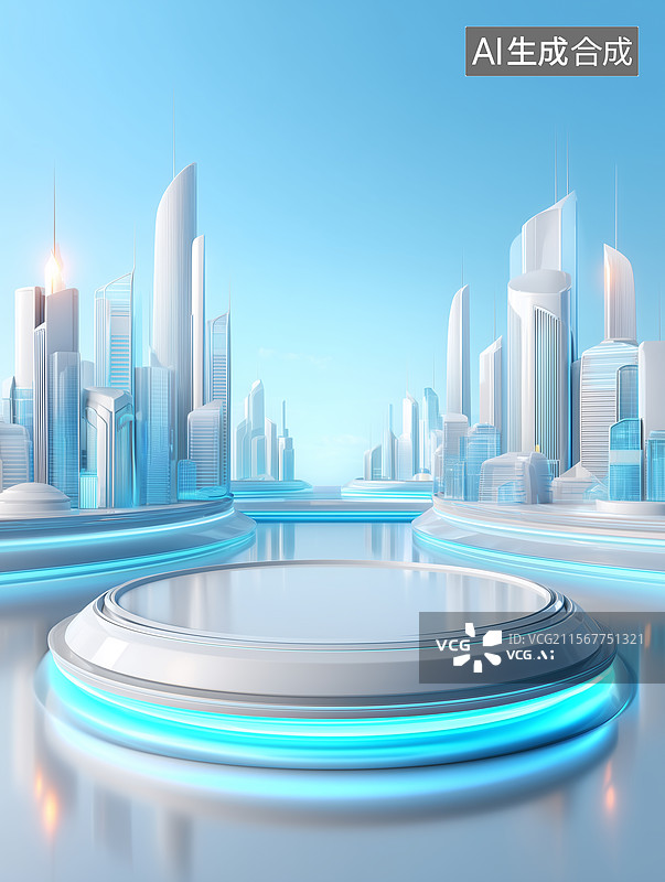 【AI数字艺术】电商现代城市建筑产品展台背景图片素材