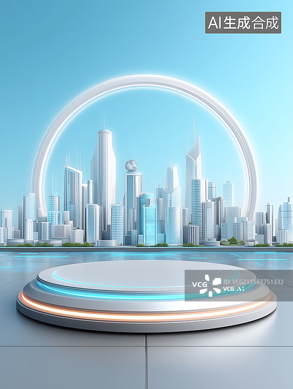 【AI数字艺术】电商现代城市建筑产品展台背景图片素材
