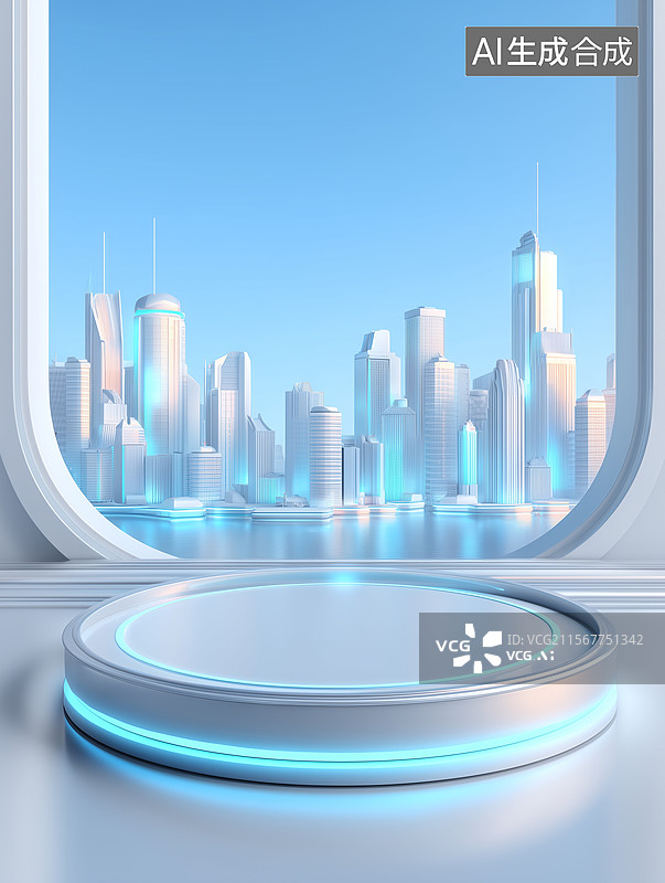 【AI数字艺术】电商现代城市建筑产品展台背景图片素材