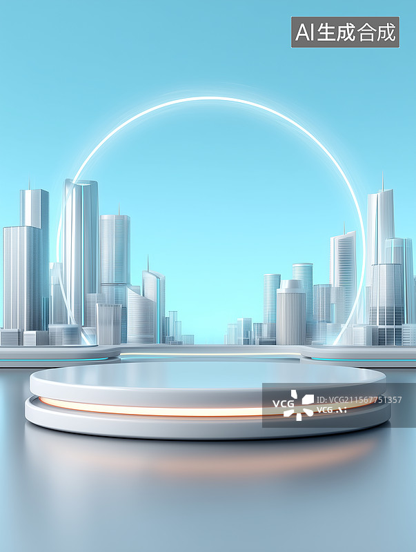 【AI数字艺术】电商现代城市建筑产品展台背景图片素材