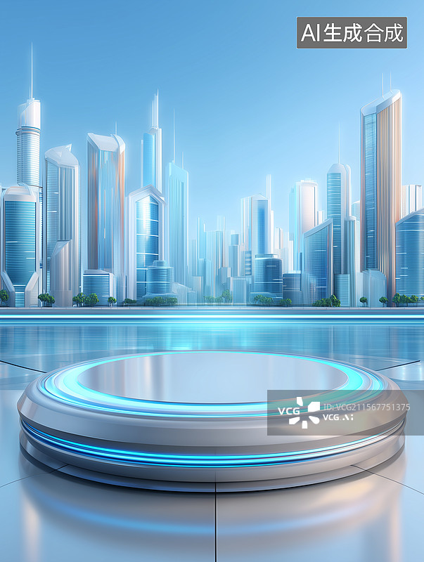 【AI数字艺术】电商现代城市建筑产品展台背景图片素材