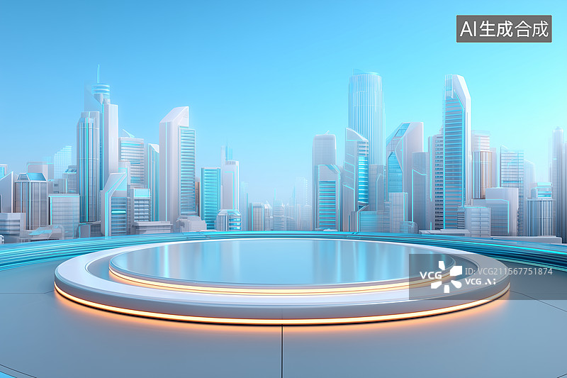 【AI数字艺术】电商现代城市建筑产品展台背景图片素材