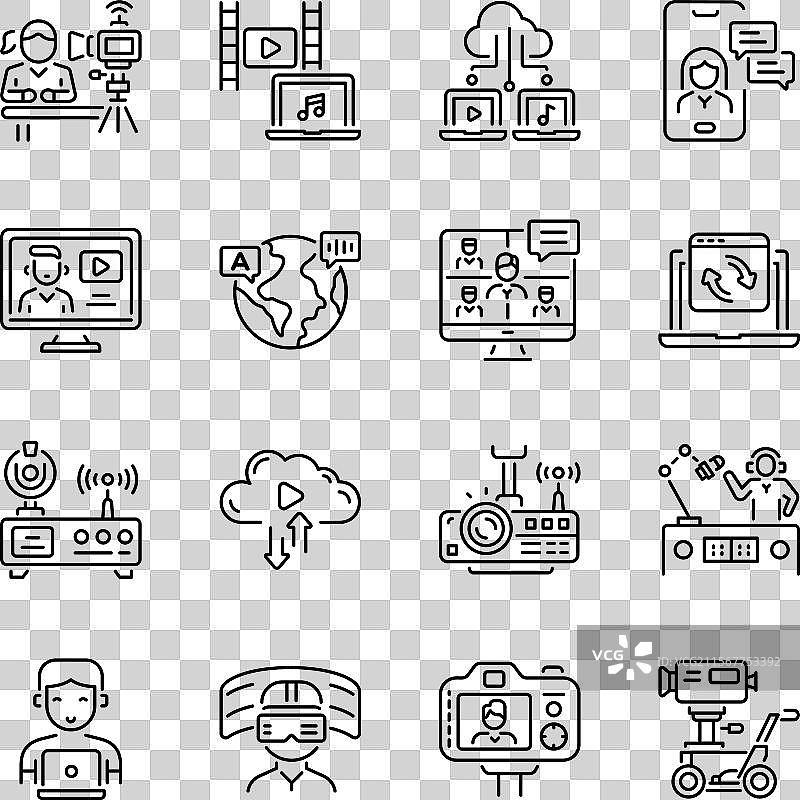 视频流媒体线性风格图标集图片素材