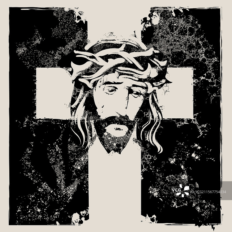 带有哭泣的耶稣基督肖像的十字架图片素材