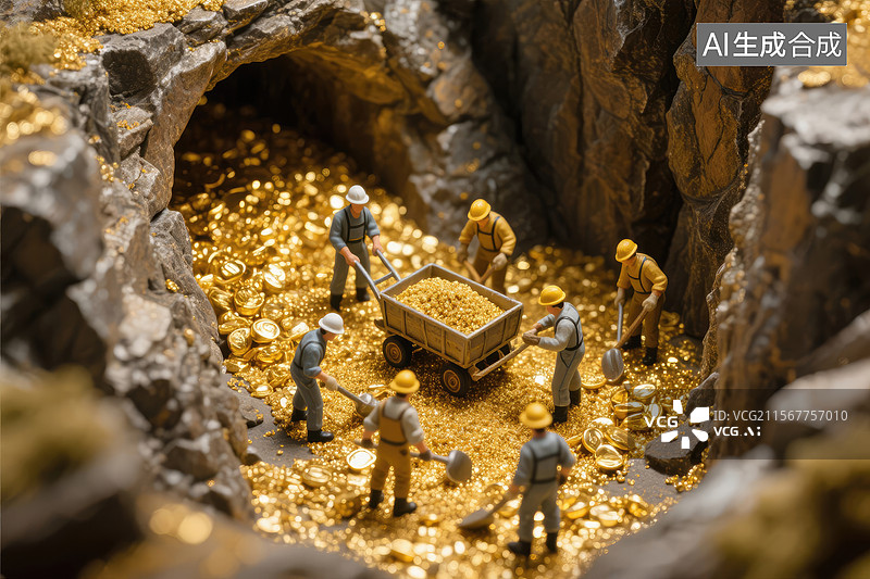 【AI数字艺术】洞穴中的微型淘金人图片素材
