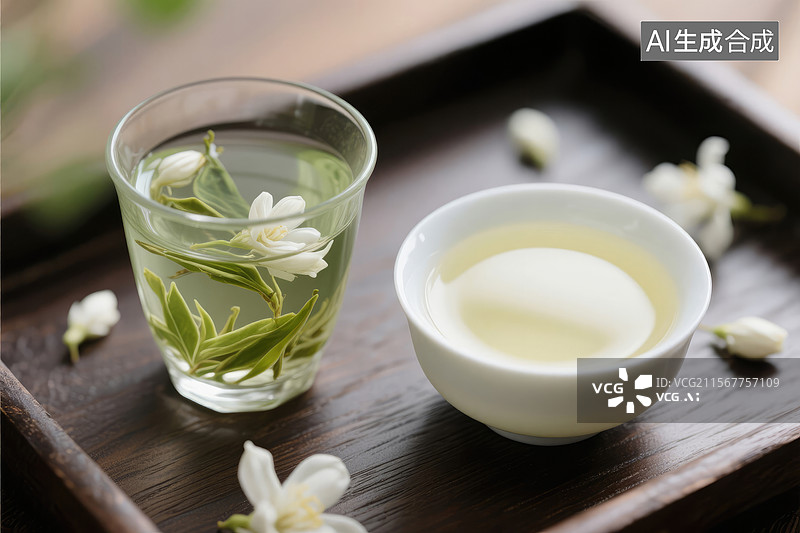 【AI数字艺术】清新的茉莉花茶图片素材