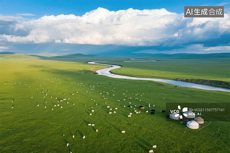 【AI数字艺术】广袤的蒙古草原风光图片素材