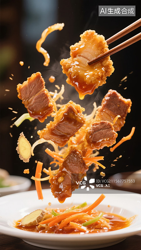 【AI数字艺术】筷子夹起的炸肉片图片素材