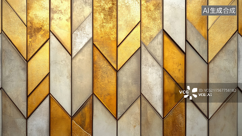 【AI数字艺术】金色与灰色几何图案墙图片素材