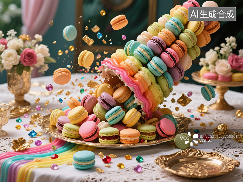 【AI数字艺术】色彩斑斓的马卡龙塔图片素材
