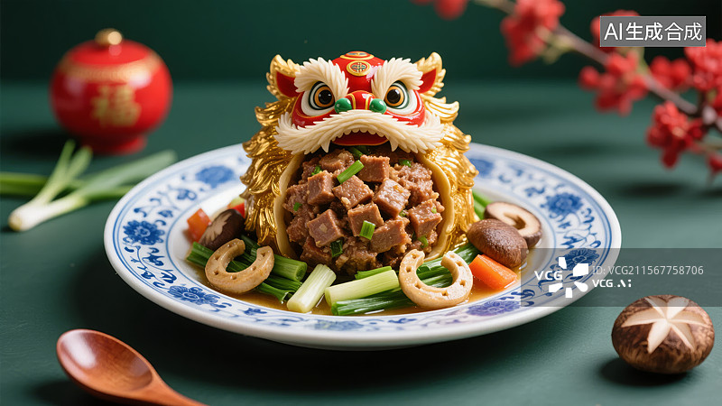 【AI数字艺术】狮子头造型的中式菜肴图片素材