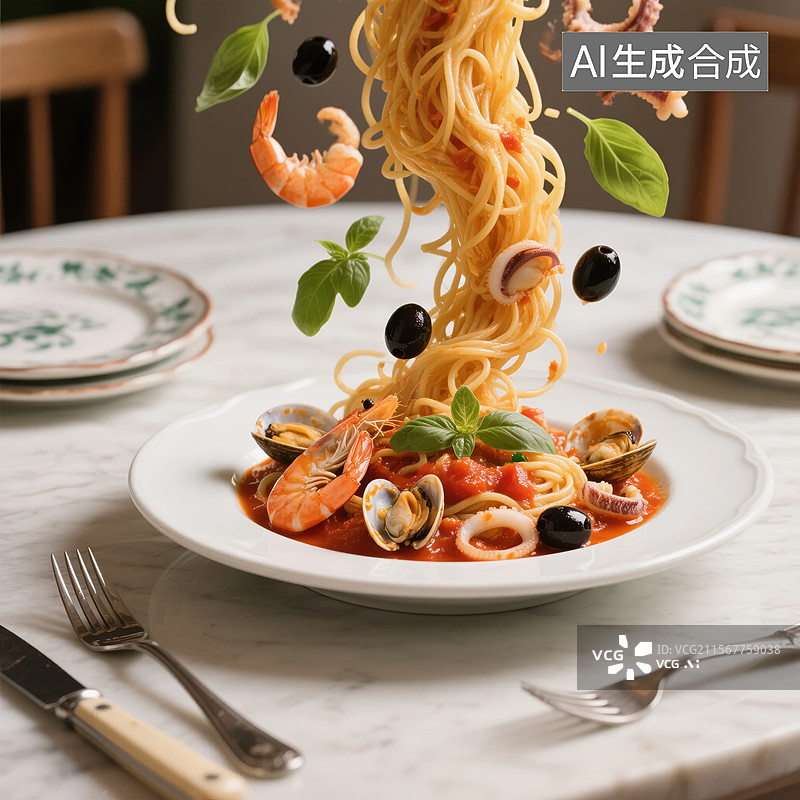 【AI数字艺术】海鲜意面美食展示图片素材