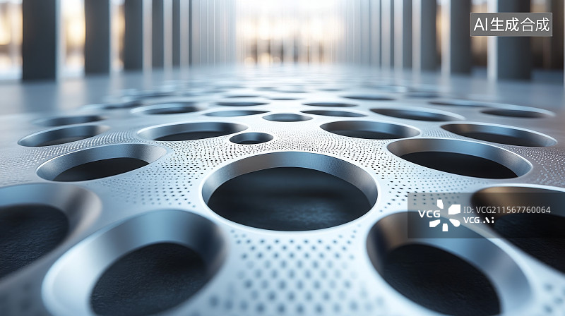 【AI数字艺术】金属地板上的圆形孔洞图片素材