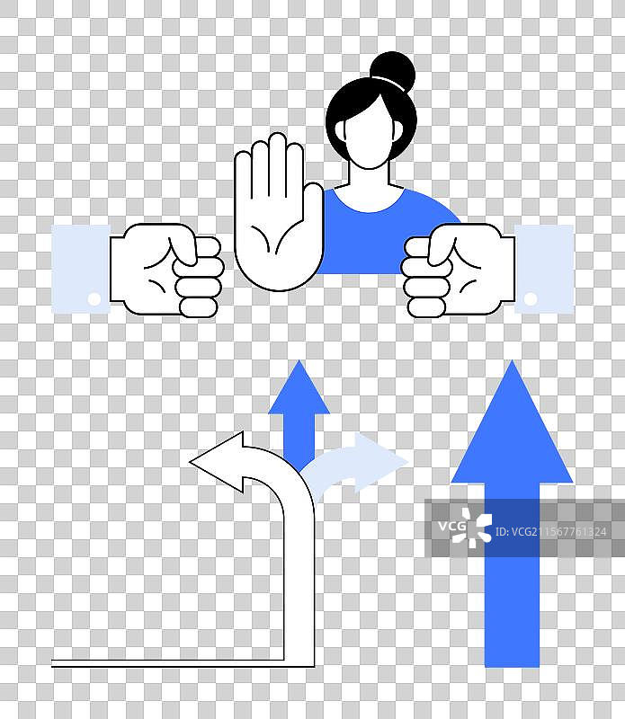 女人用举手手势制止冲突图片素材
