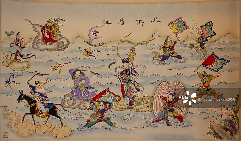 杨柳青年画八仙过海图片素材