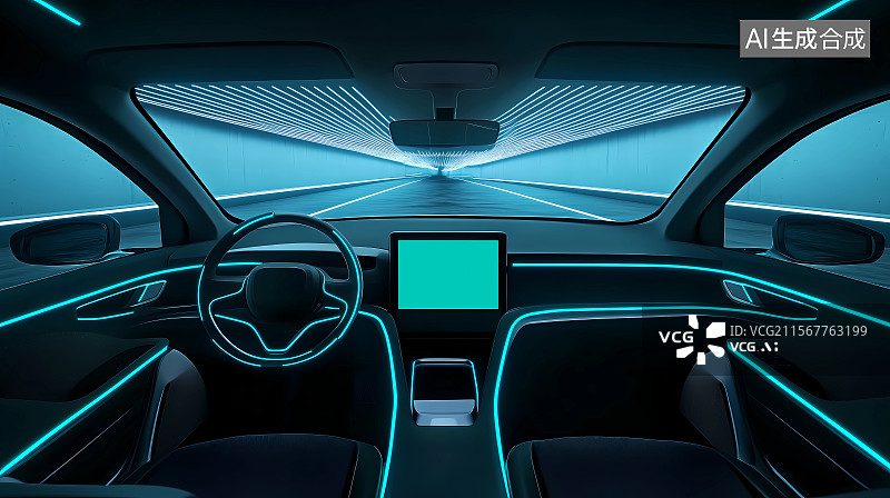 【AI数字艺术】科技感汽车驾驶舱图片素材