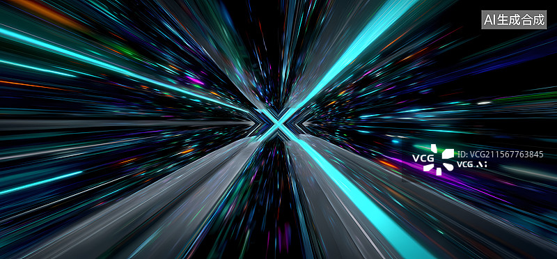 【AI数字艺术】炫彩光线隧道图片素材