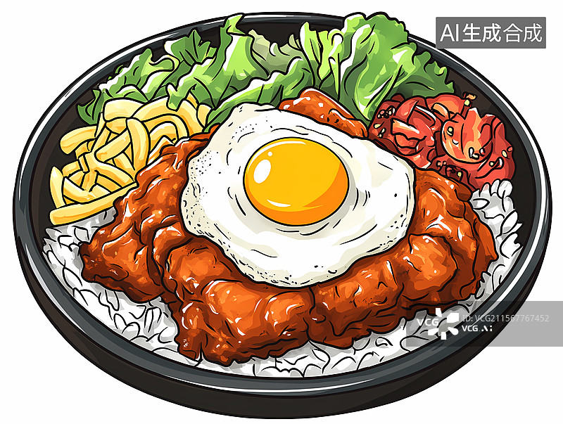 【AI数字艺术】美味的炸鸡米饭沙拉组合图片素材