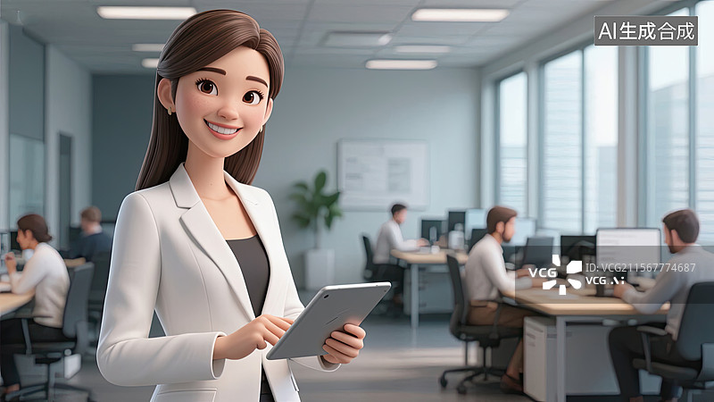 【AI数字艺术】白色西装，职场，女性，微笑，插画图片素材