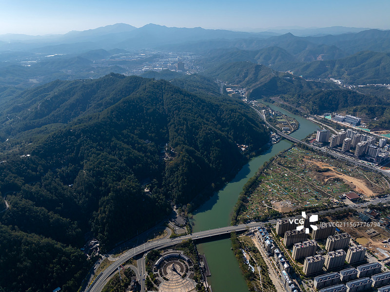 航拍福建龙岩长汀古城县城风光图片素材