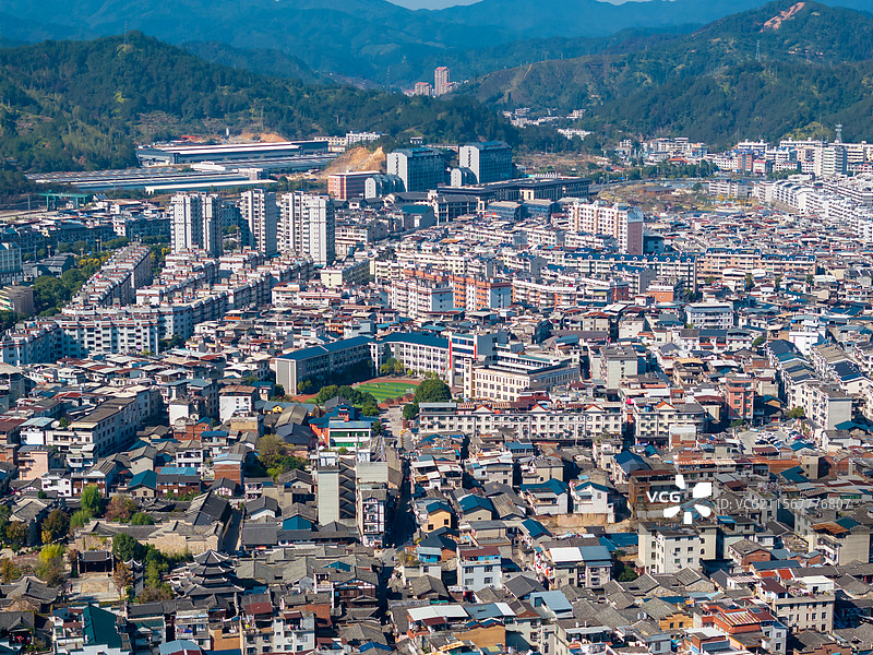 航拍福建龙岩长汀古城县城风光图片素材