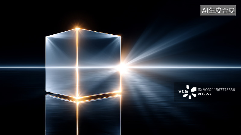 【AI数字艺术】透明发光的未来感立方体图片素材